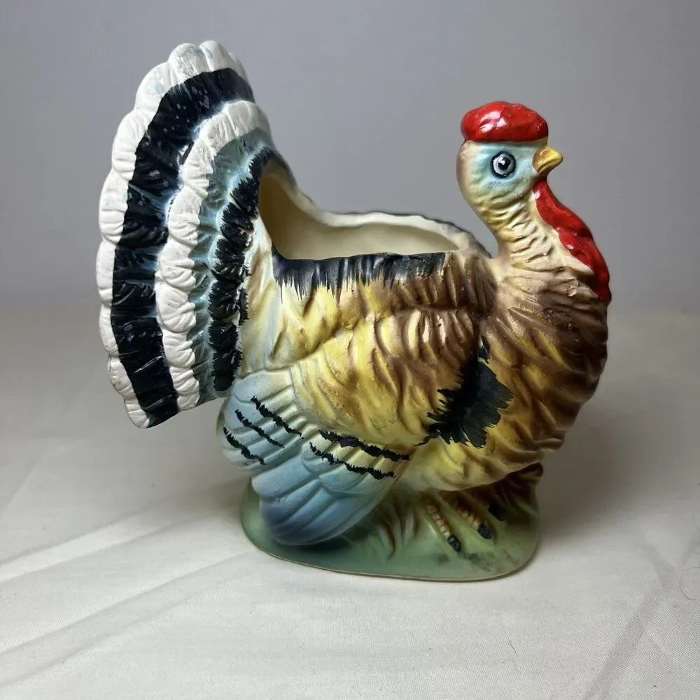 Vintage Relpo 5503 Turkey Planter MCM Thanksgiving Fall Decor